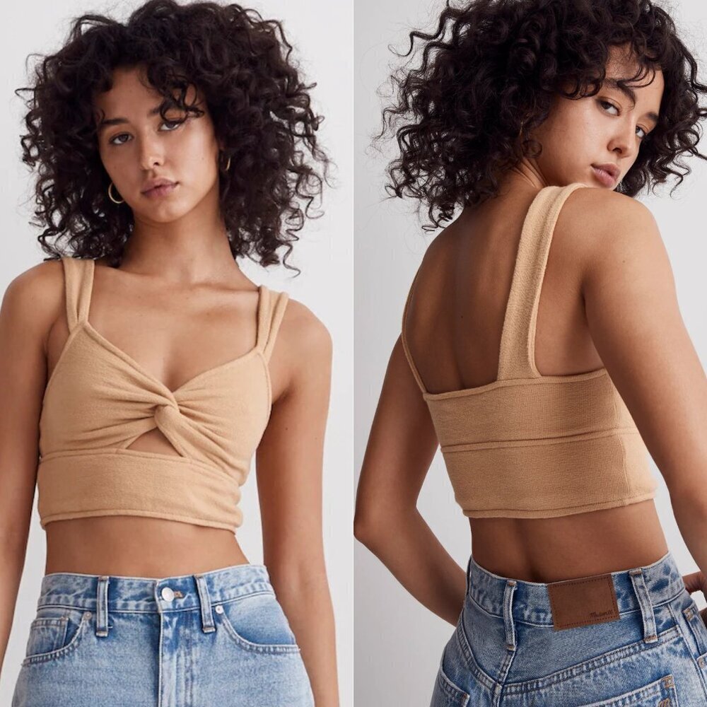 New! Madewell Dried Straw Cutout Knot-Front Crop Tank Top 3633